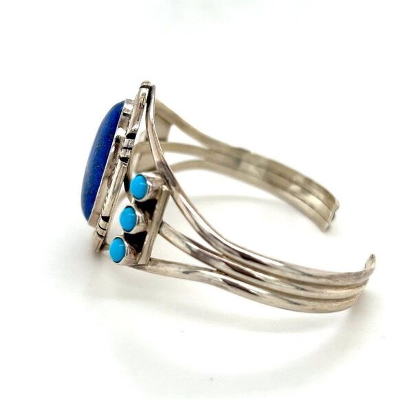 Stunnning Silver Lapis Lazuli & Turquoise Cuff - Picture 5 of 9